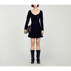 Sandro Short 'Velvet' Black Embellished Velvet Effect Knit Cropped Sweater Size